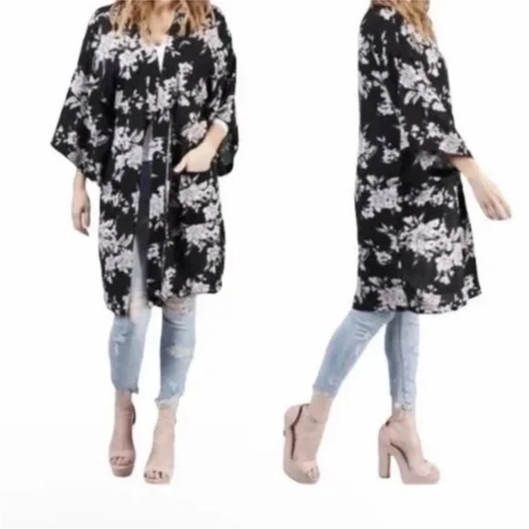 Spiritual Gangster Other - Spiritual Gangster Black White Floral Kimono One Size